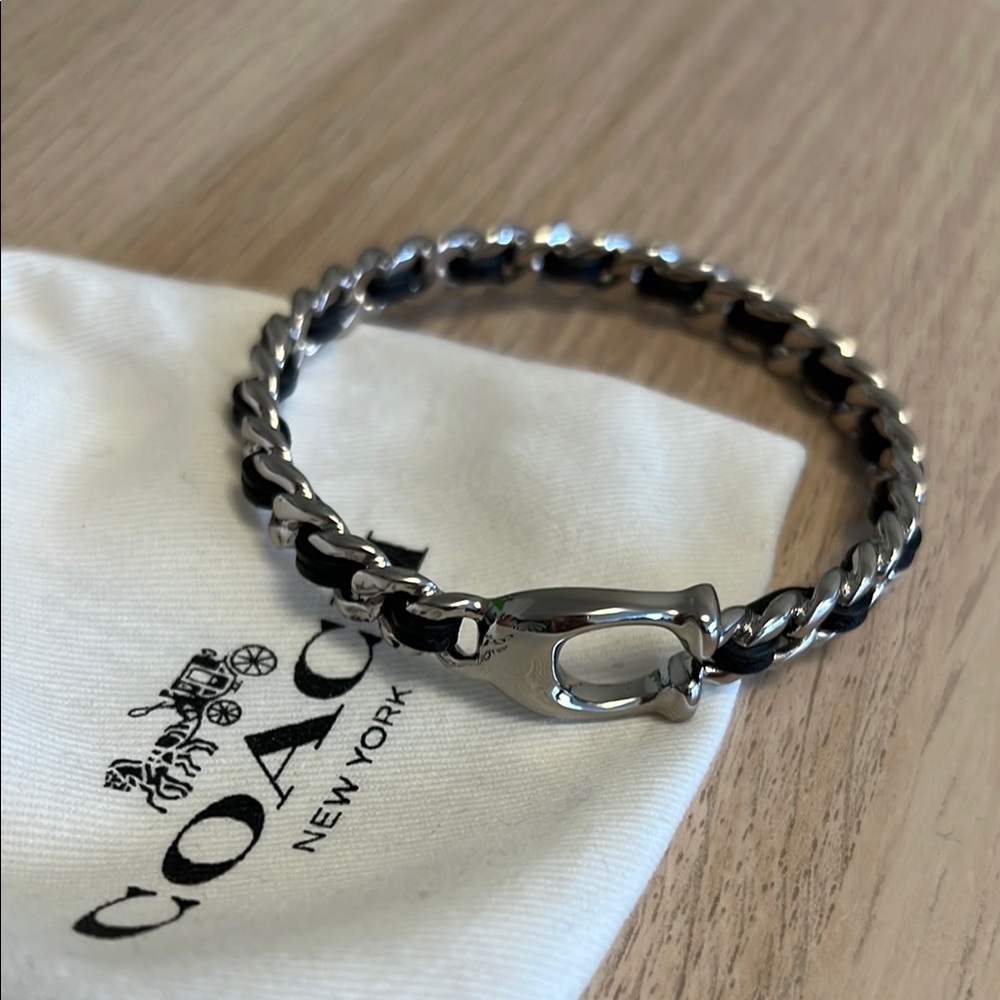 Coach Silver and Black Chain Bracelet/Bangle